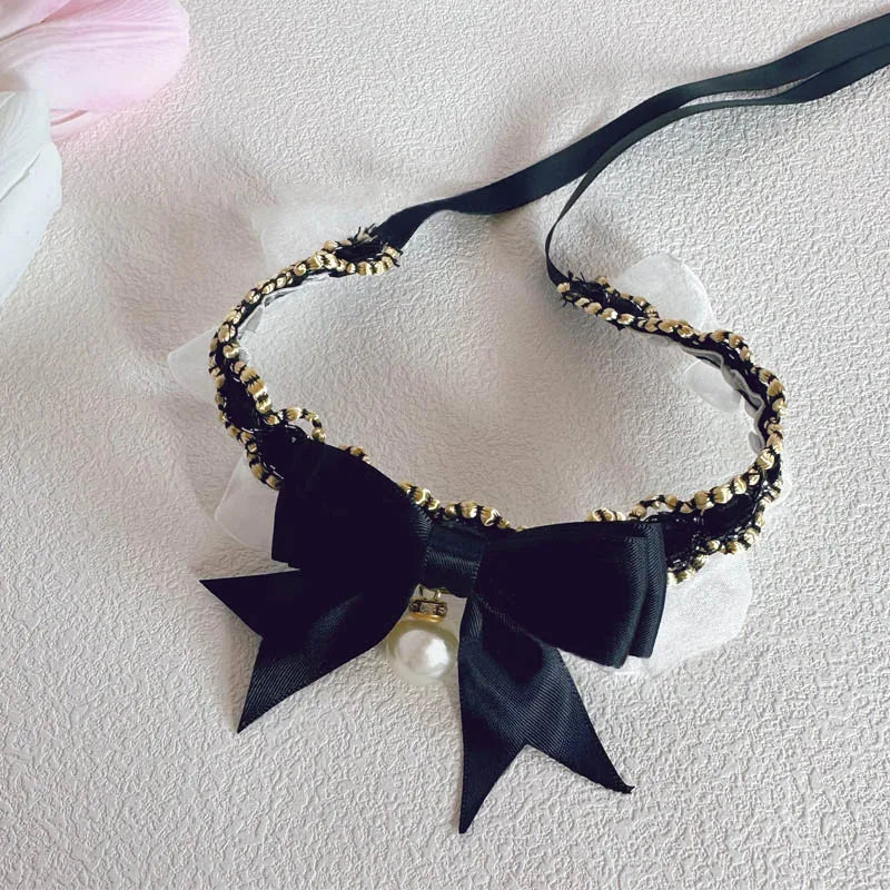 Pearl Dog Collar Jewelled Silk Wedding Cat Puppy Ribbon Scarf Pendant Pet Bows Necklace Satin New Kitten Accessories Bowtie Gift