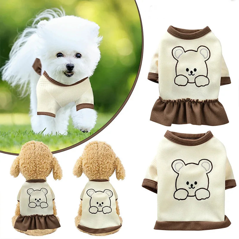 Cute Couple Dog Clothes For Dog Dresses Pet Shirt Waffle Cat Dog Shirt Puppy Pet Skirt Clothing For Dogs Cats Chihuahua Yorkie