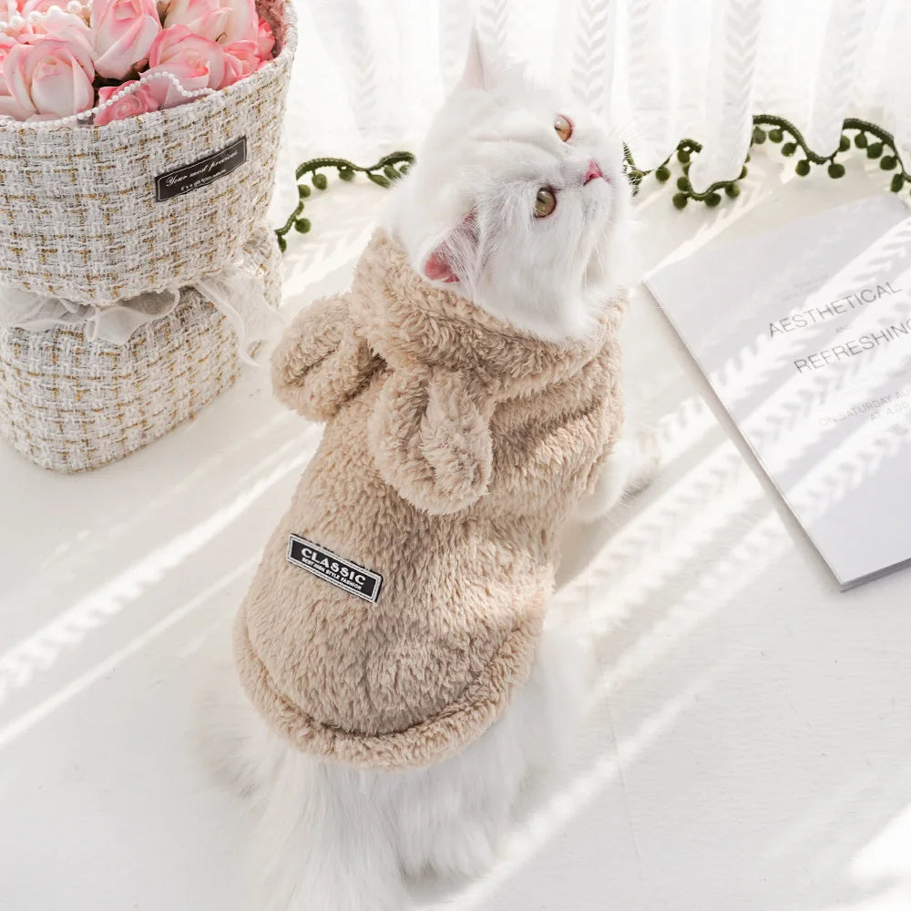 Pet Dog Soft Fleece Clothes Cute Hoodie Coat for Small Medium Dogs Cats Autumn Winter Puppy Hooded Jacket Sweater Pug Apparel