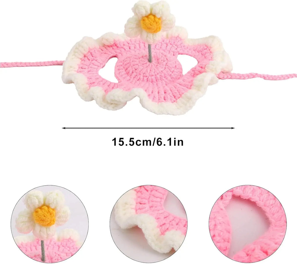 Cat Hat, Cute Flower Crochet Cat Hat Knitted Costume Headwear for Kitten Dog Puppy Pet Small Knit Cap Clothes Decoration