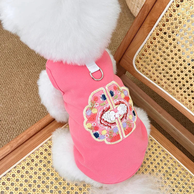 Pet Dog Cat Clothes Chinese Style Cute Creative Design Special Spring Summer Buckle Embroidered Vest Can Be Pulled