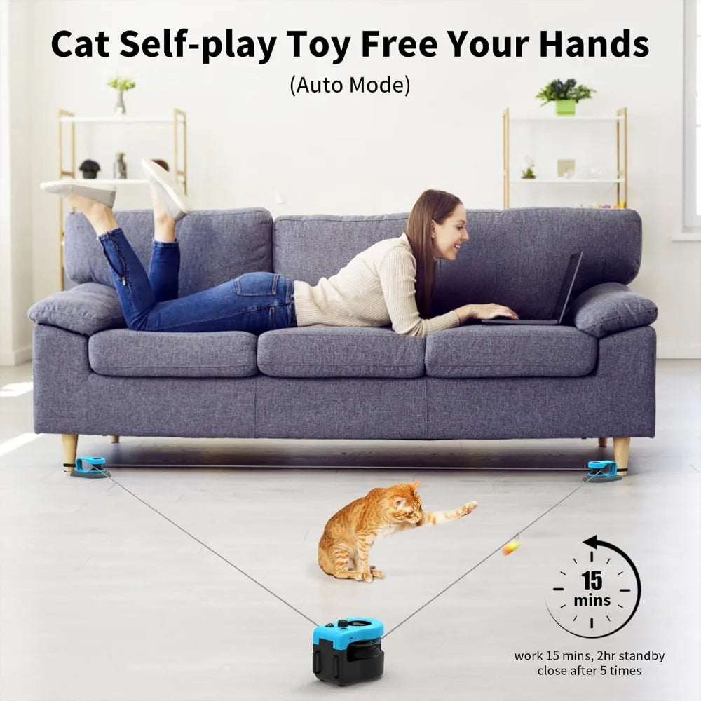 AsFrost Upgraded Interactive Cat Toy for Indoor Cats, Auto/Manual Control DIY Cat Feather Mouse Toy Treadmill for Bored Kitten P