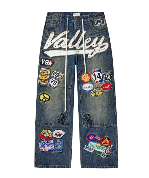 Amiri Valley Rhinestone Patchwork Wide-Leg Jeans
