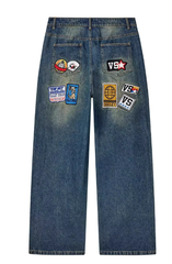 Amiri Valley Rhinestone Patchwork Wide-Leg Jeans