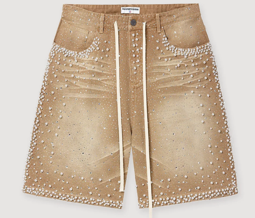 Vale Pearl-Embellished Distressed Denim Shorts