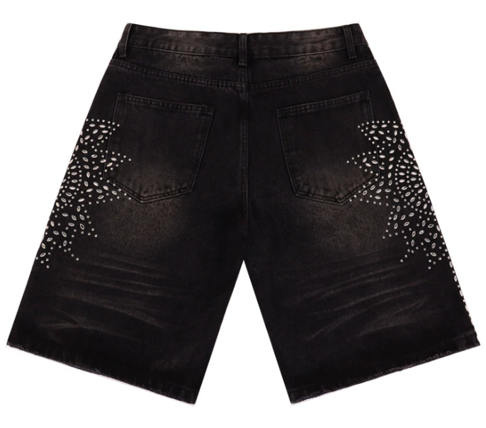Vale Forever Starburst Rhinestone Distressed Denim Shorts